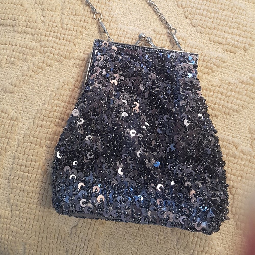 Sparkly pewter evening bag